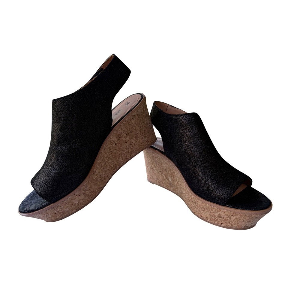 NWT Johnston & Murphy Jade Wedge Sandals, Black Snake Print Cork Wedge, Size 9 - Picture 6 of 10
